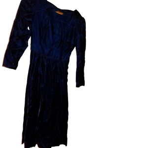 LANZ 80’s Dress Blue Velvet Midi Back Bows Petite 4
